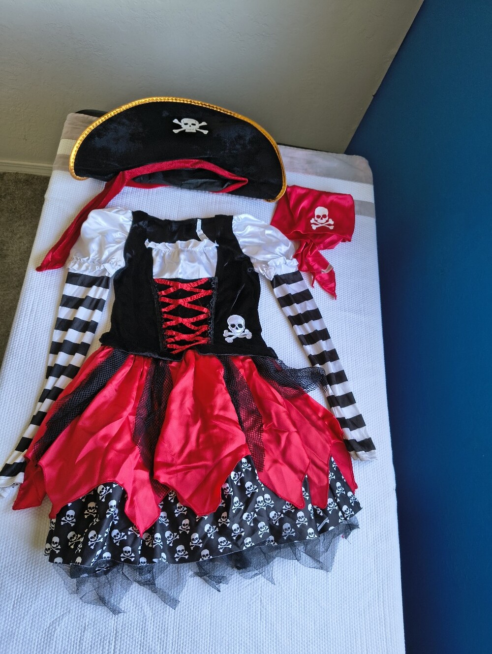 Girls Pirate Costume Dress Hat Set Size 12-14 Large Halloween Swashbuckler. - Picture 5 of 10